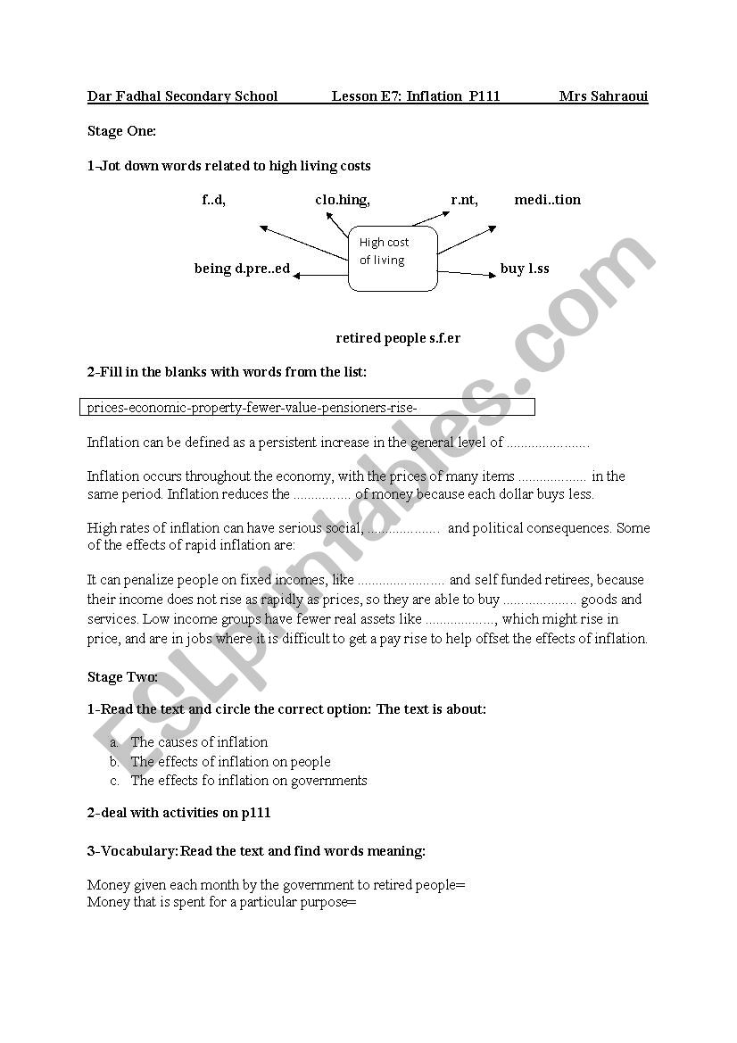 inflation worksheet