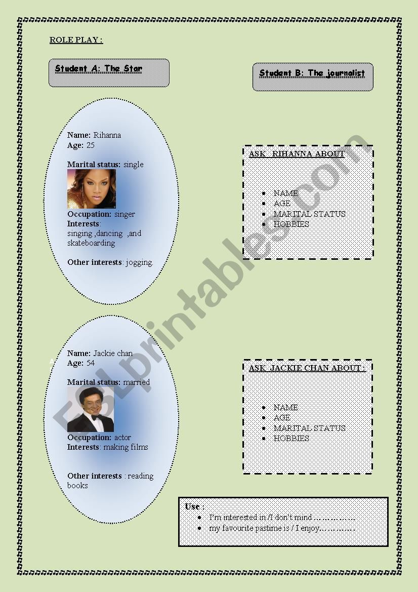 celebrities worksheet