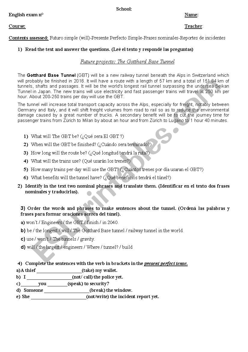 Technical english exam worksheet