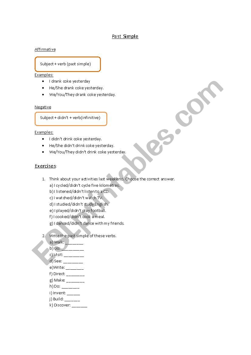 Past Simple worksheet