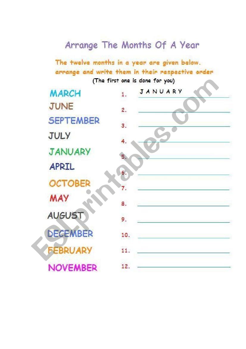 Months worksheet