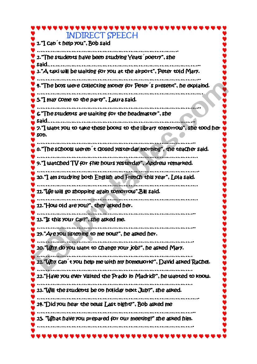 Indirect Speech worksheet