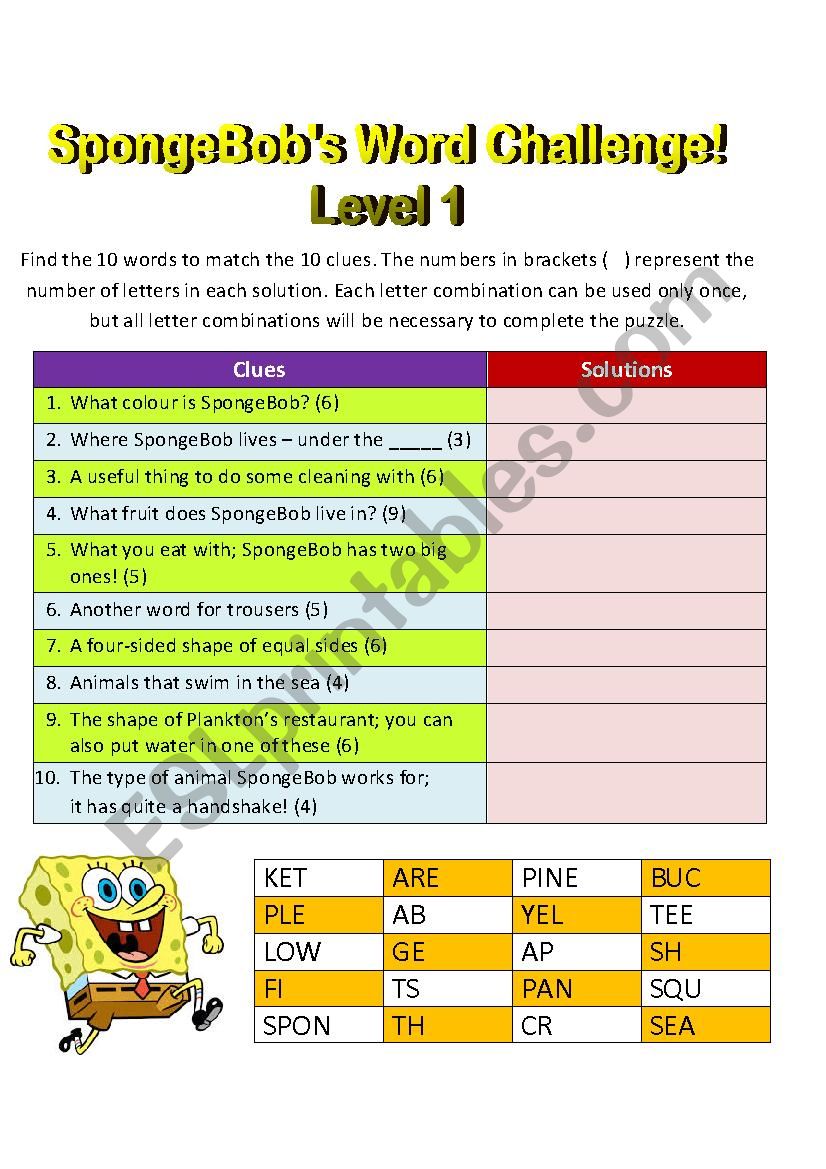 SpongeBobs Word Challenge, Level 1