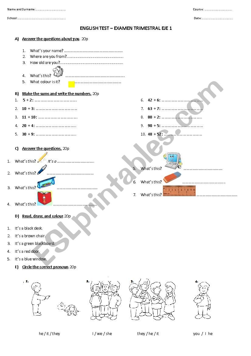 worksheet for primary learners