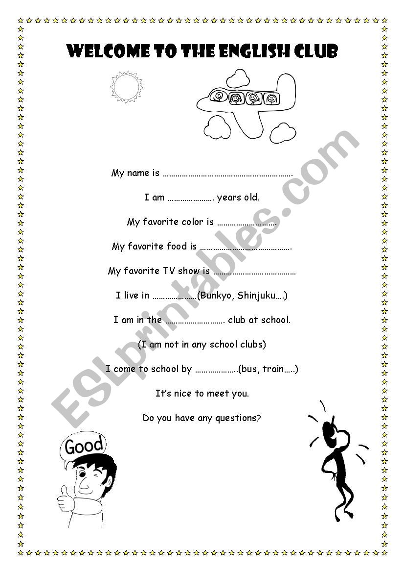 BeginnerÂ´s self introduction worksheet