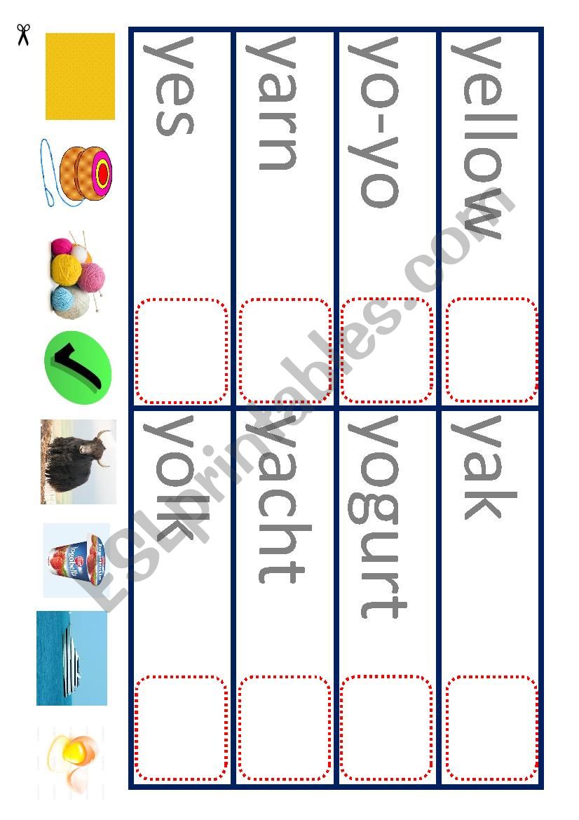 PHONICS Yy - reading worksheet