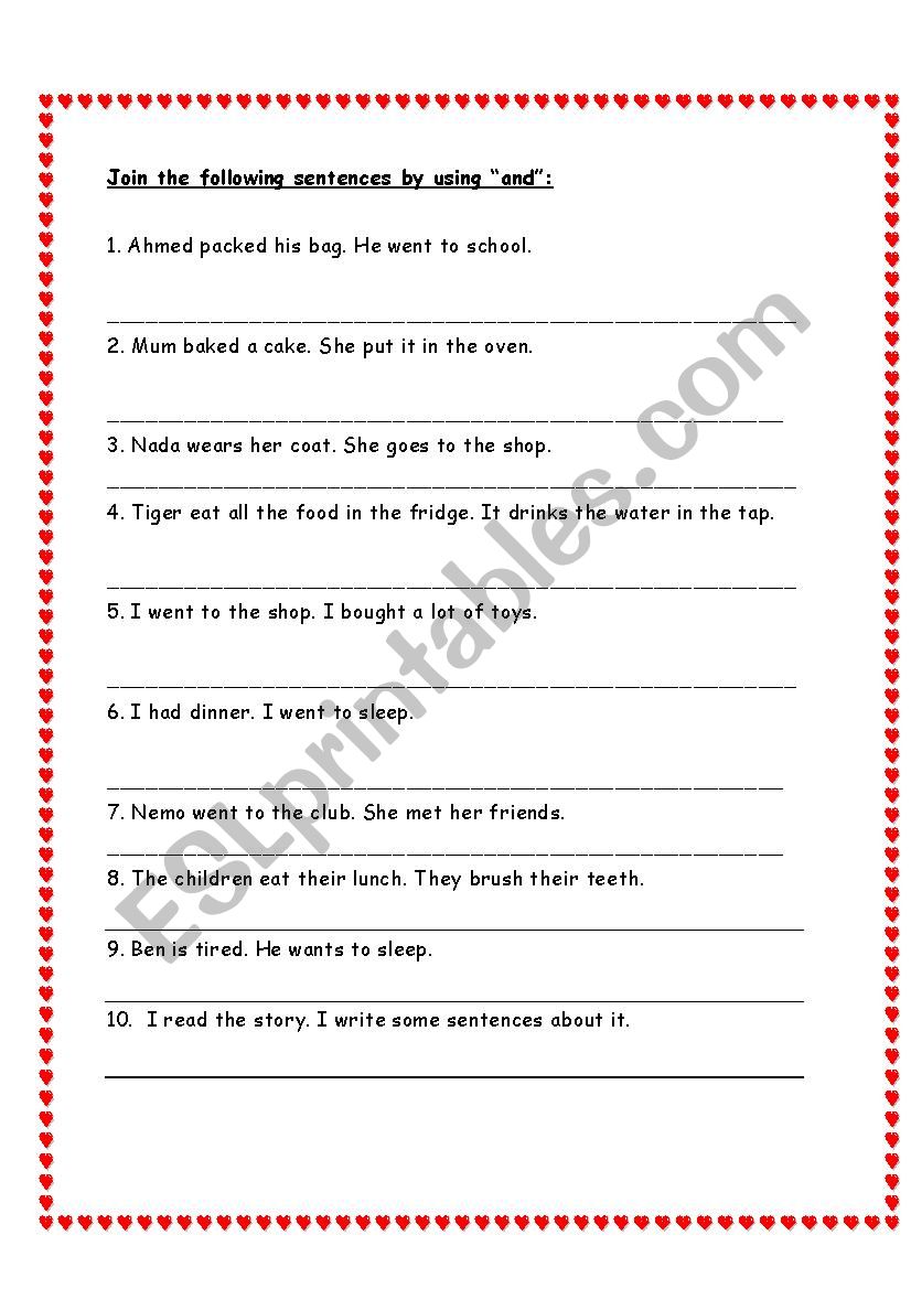 Conjunction Worksheets Joining Sentences