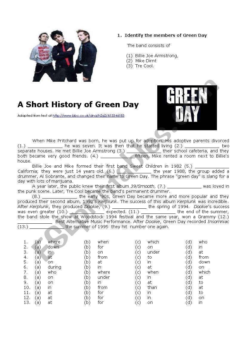 A Short History of Green Day worksheet