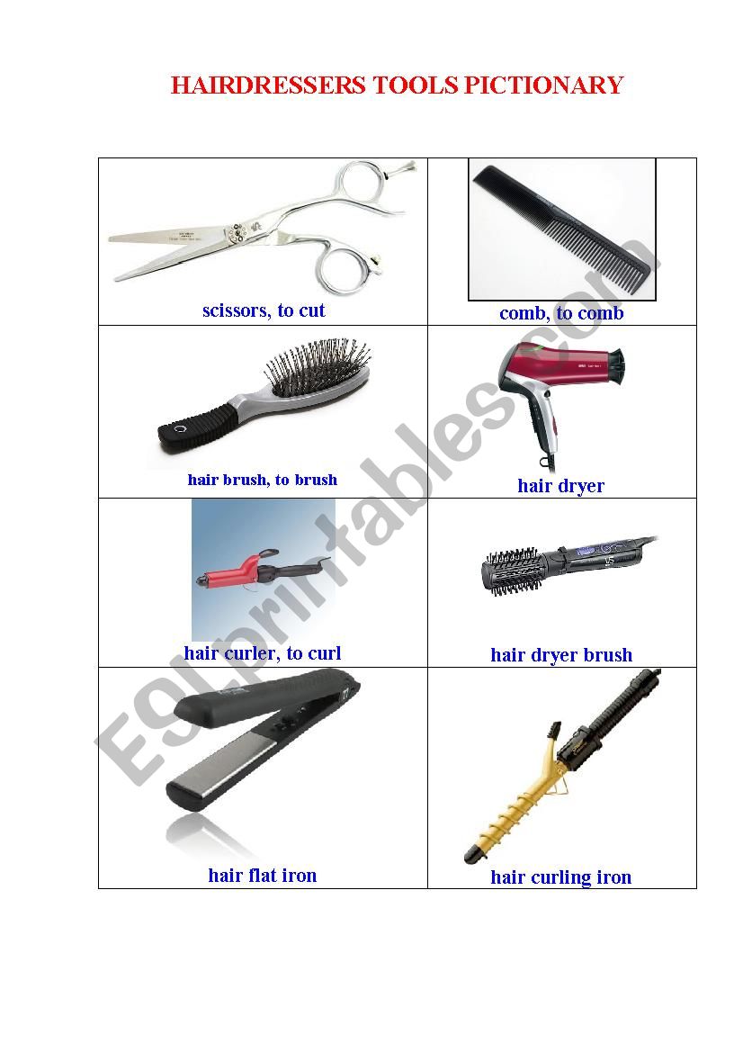 Hairdressers Tools worksheet