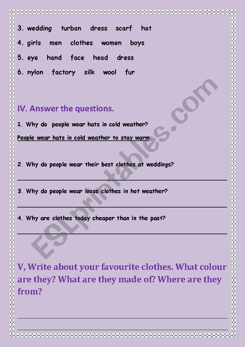 Why do we wear clothes - ESL worksheet by Tsarapka82