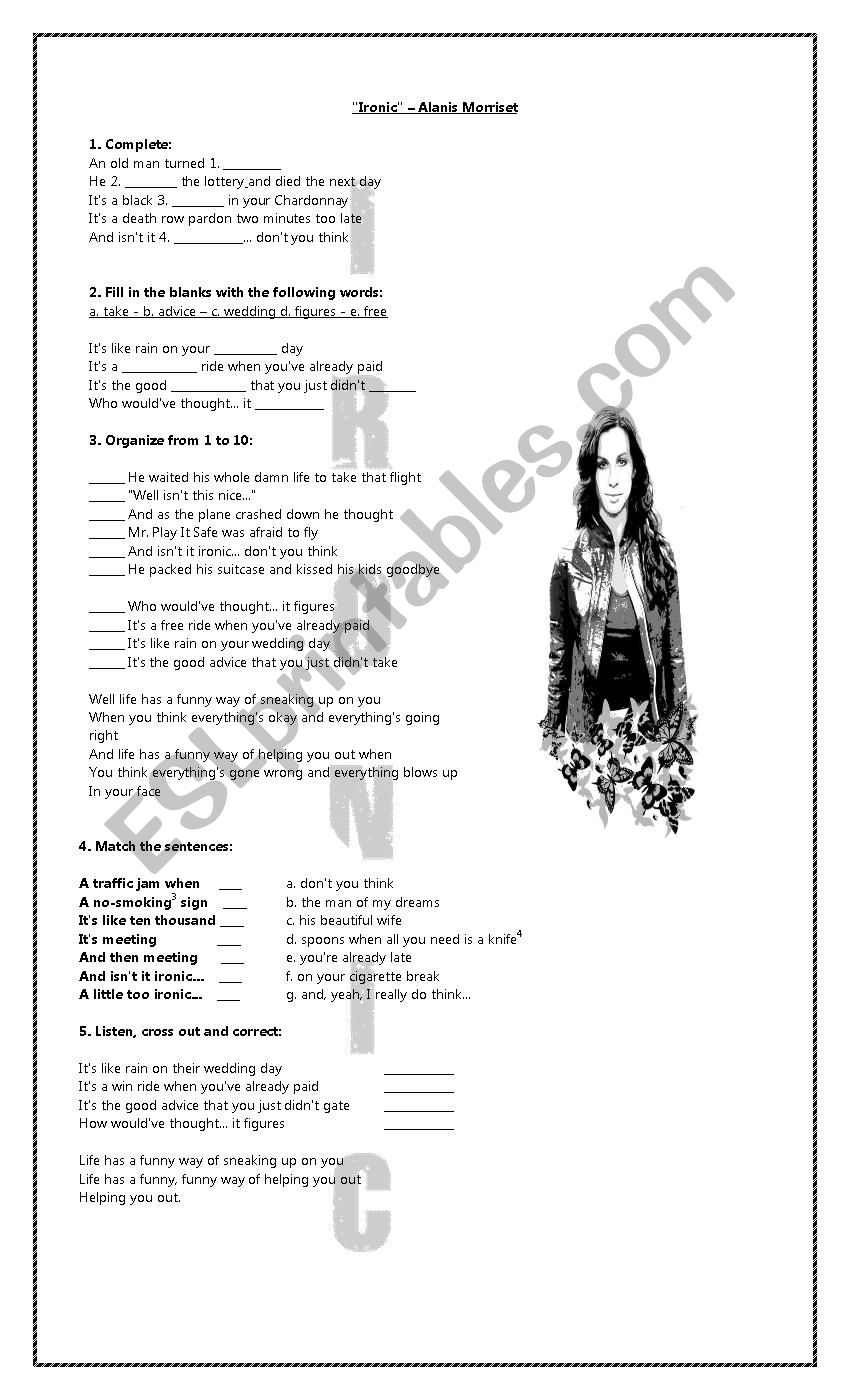 Ironic - Alanis Morissette worksheet