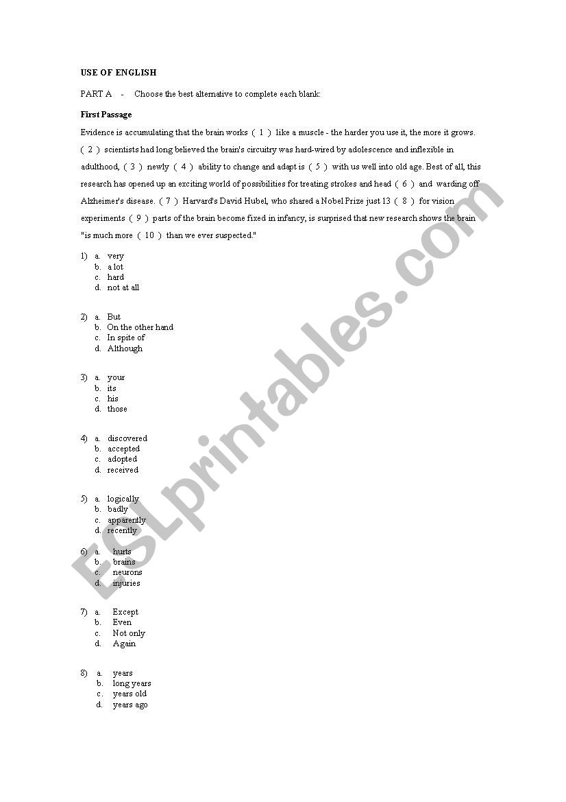 english test worksheet
