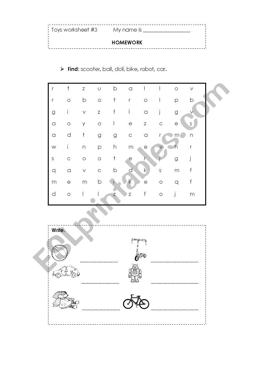 Toys crossword worksheet