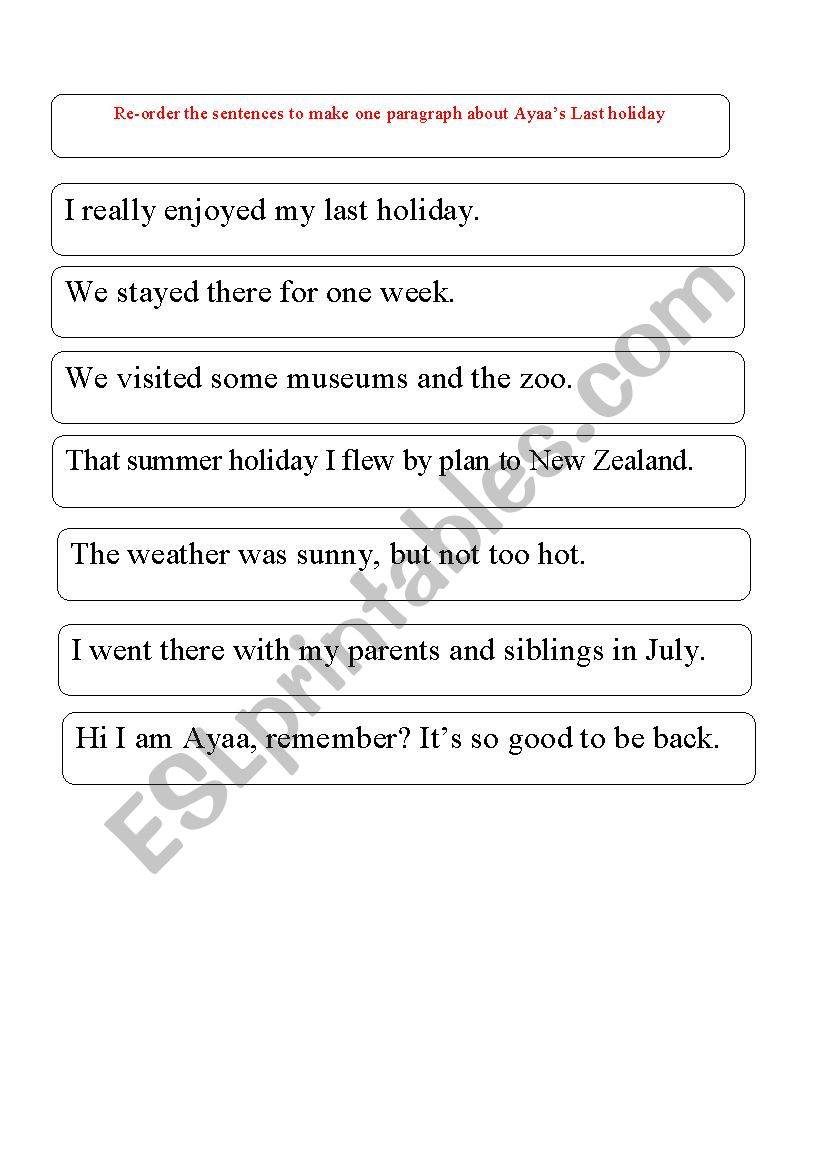 Last holiday worksheet