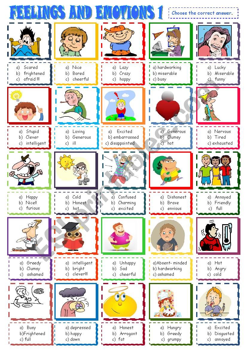 Feelings and emotions multiple choice 1