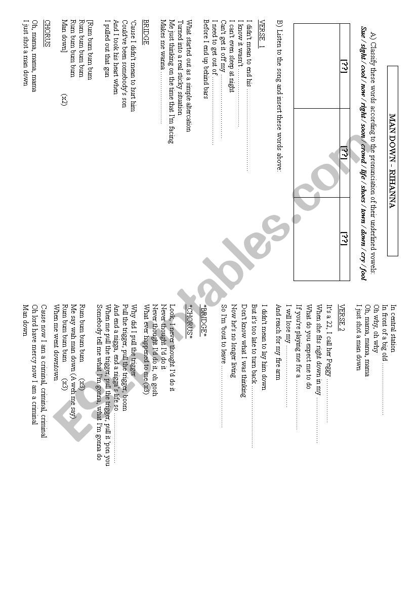 Man Down worksheet