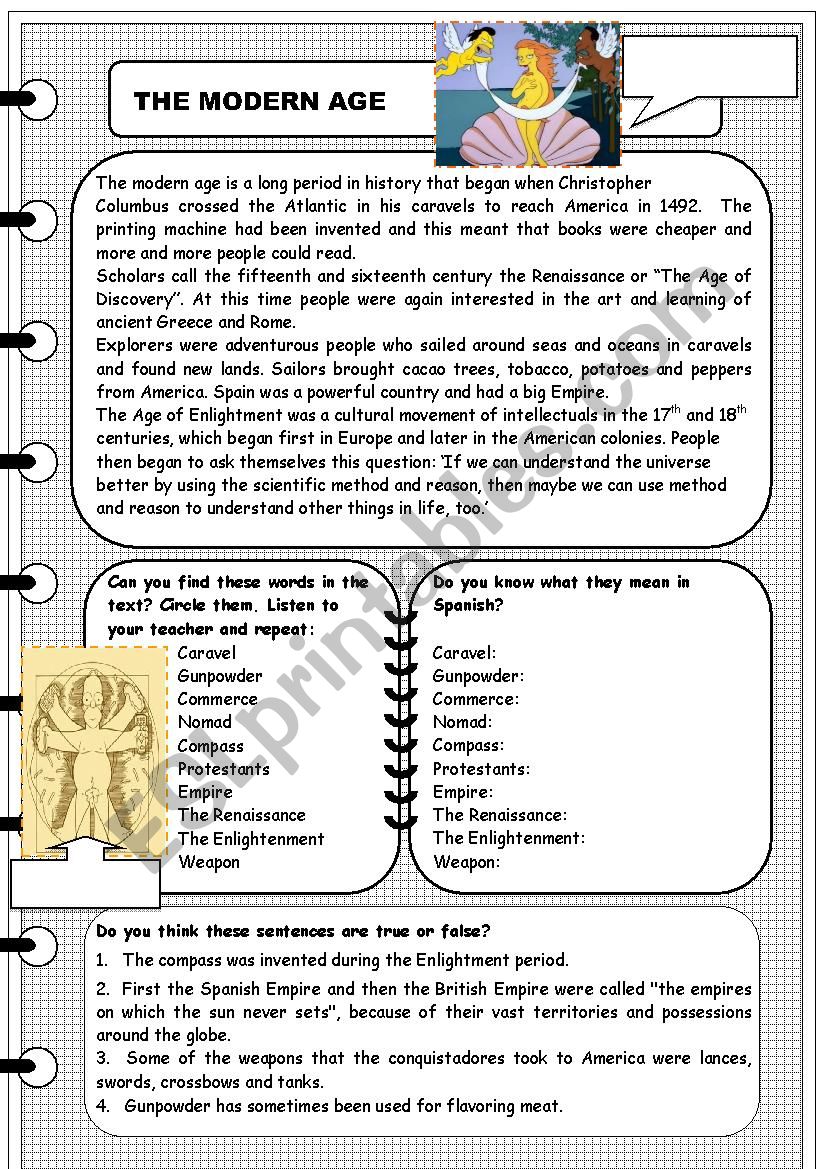 MODERN AGE READING worksheet