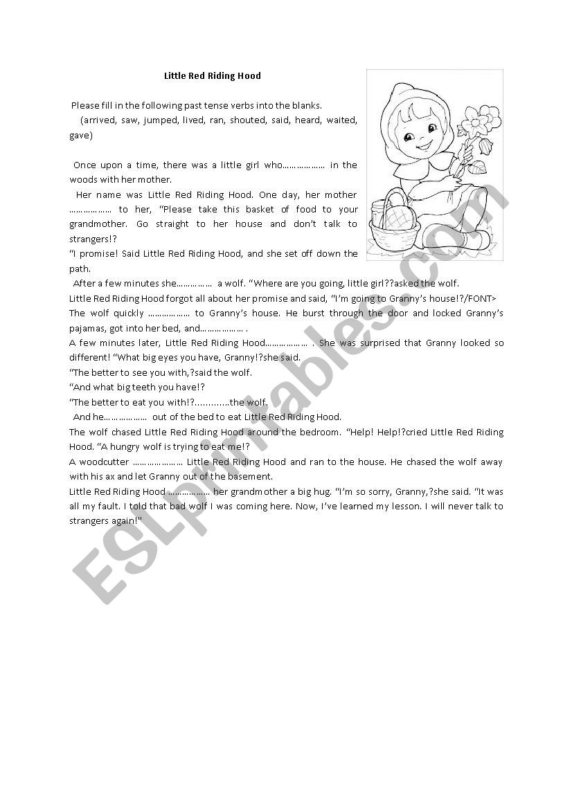 the red riding hood worksheet