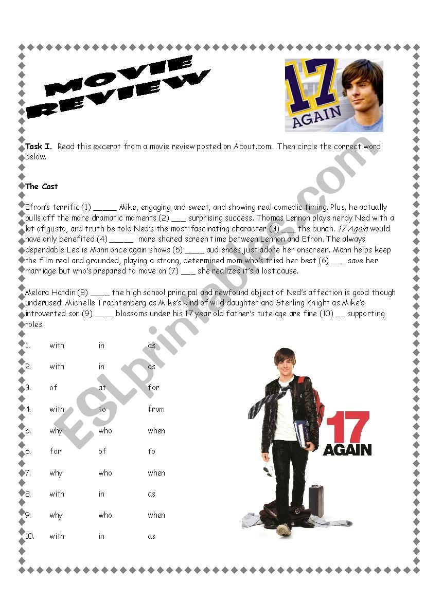 Seventeen Again Movie Review Cloze Exercise
