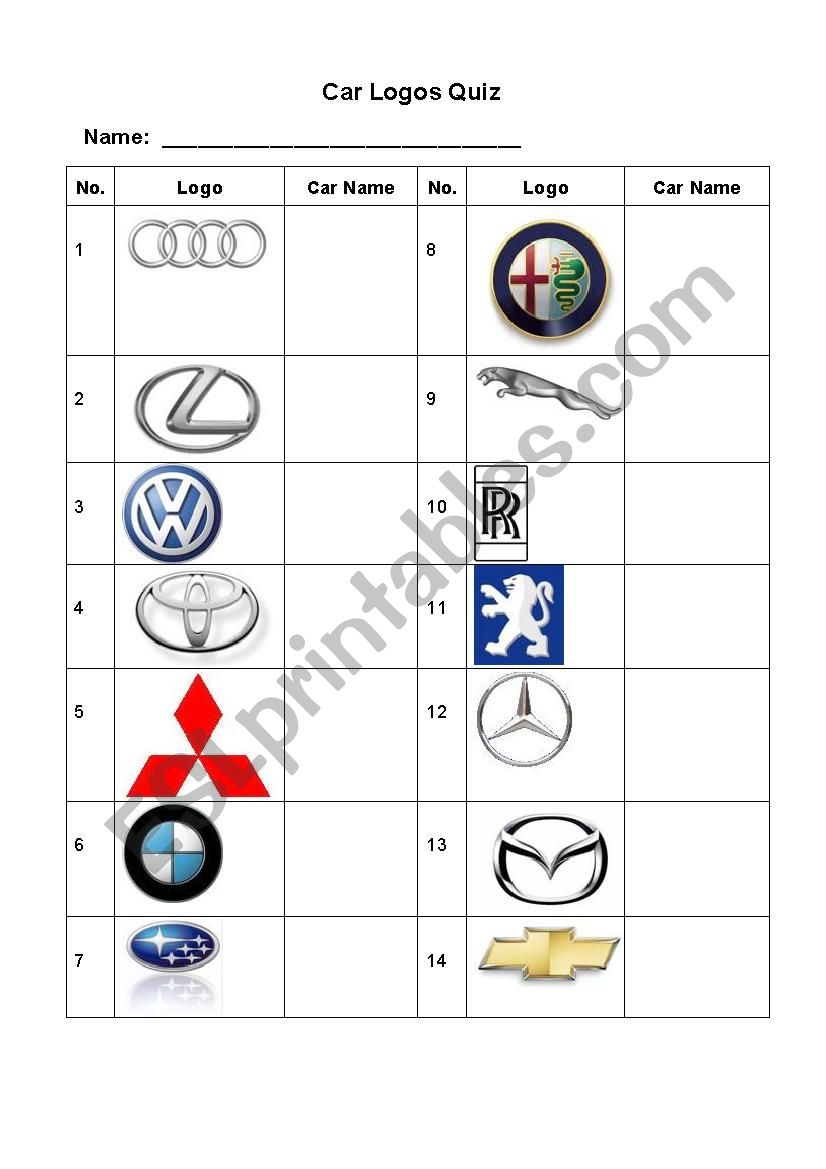 Car Logos Quiz worksheet