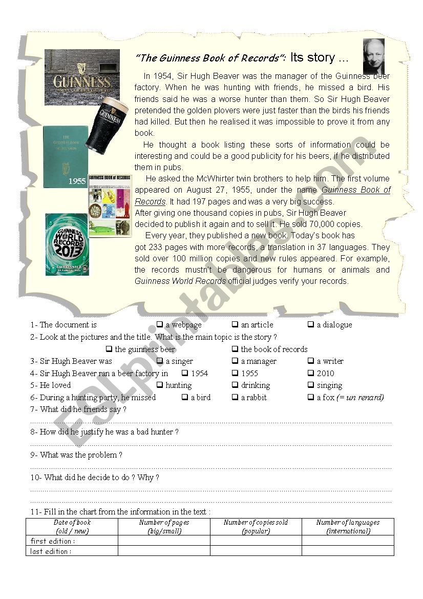 GUINNESS BOOK OF RECORDS worksheet