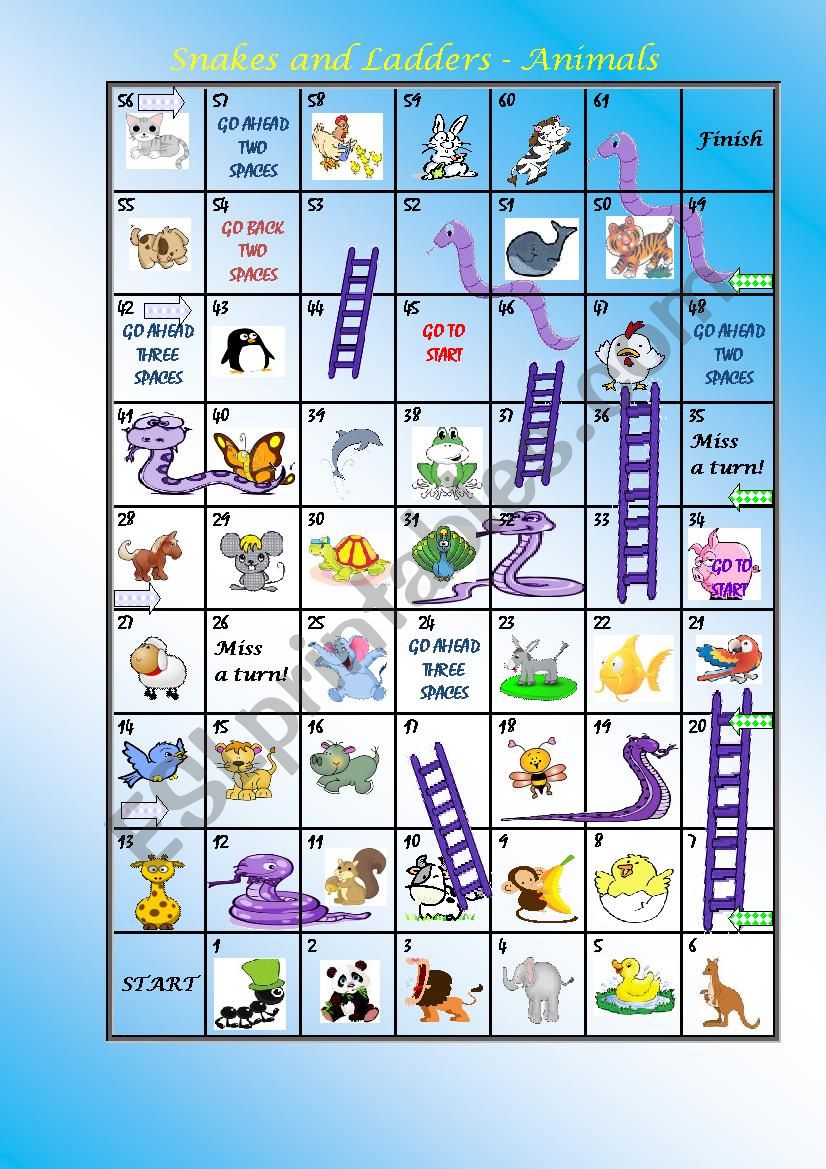 SNAKE AND LADDER ANIMALS worksheet