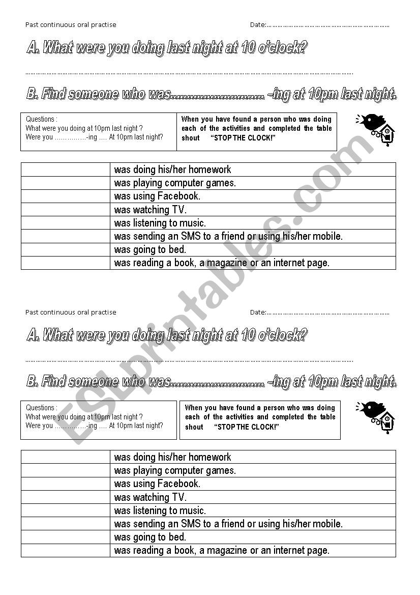 STOP THE CLOCK! worksheet