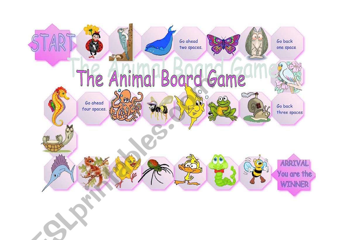 Board game -Animals worksheet