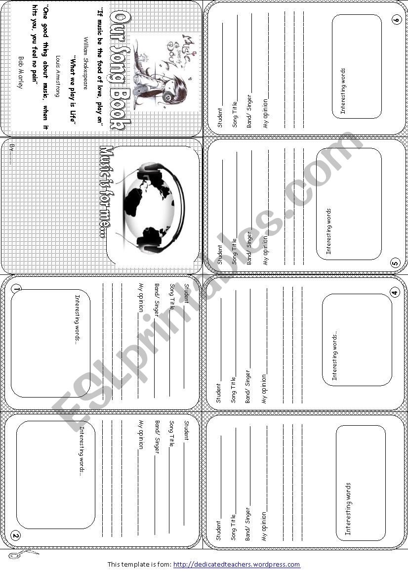 MIni book: Music worksheet