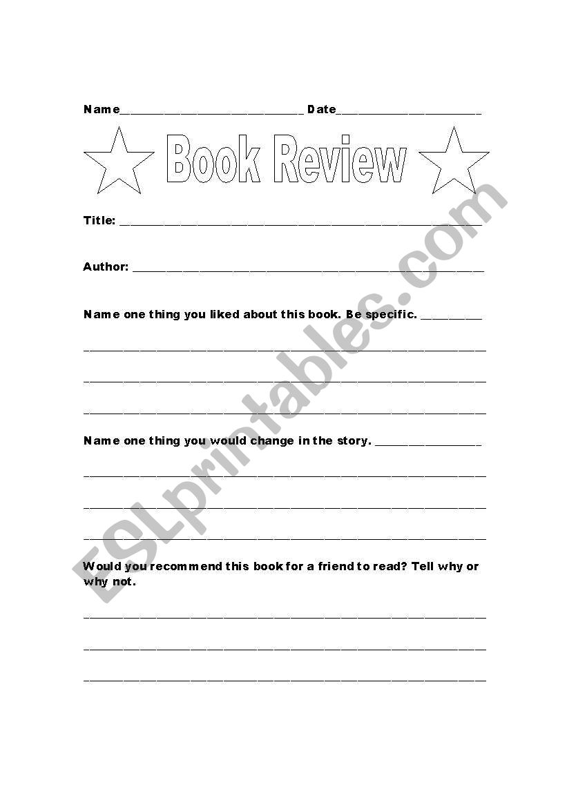 Book Review worksheet
