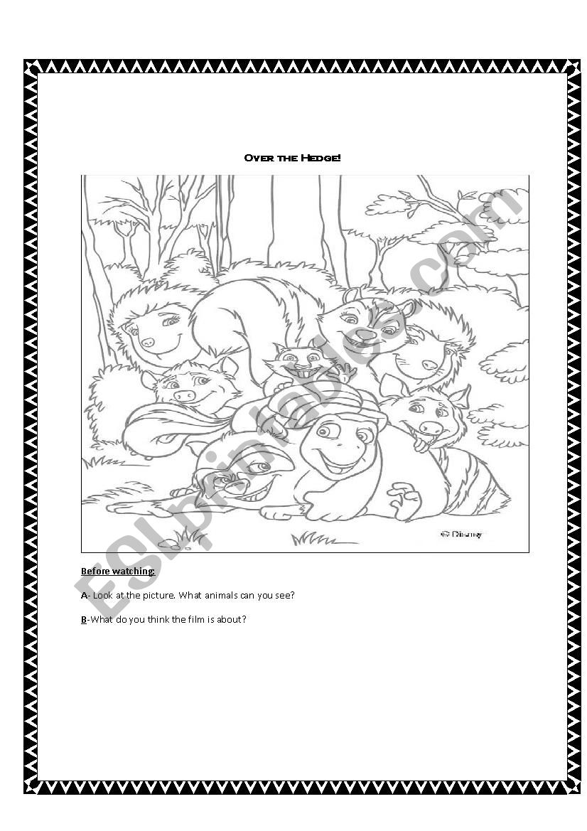 Over the Hedge worksheet