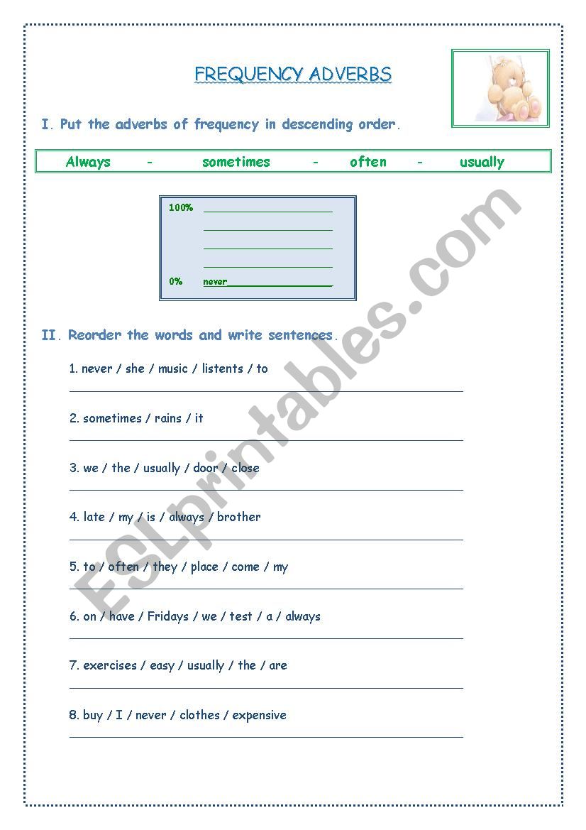 Frequency adverbs worksheet