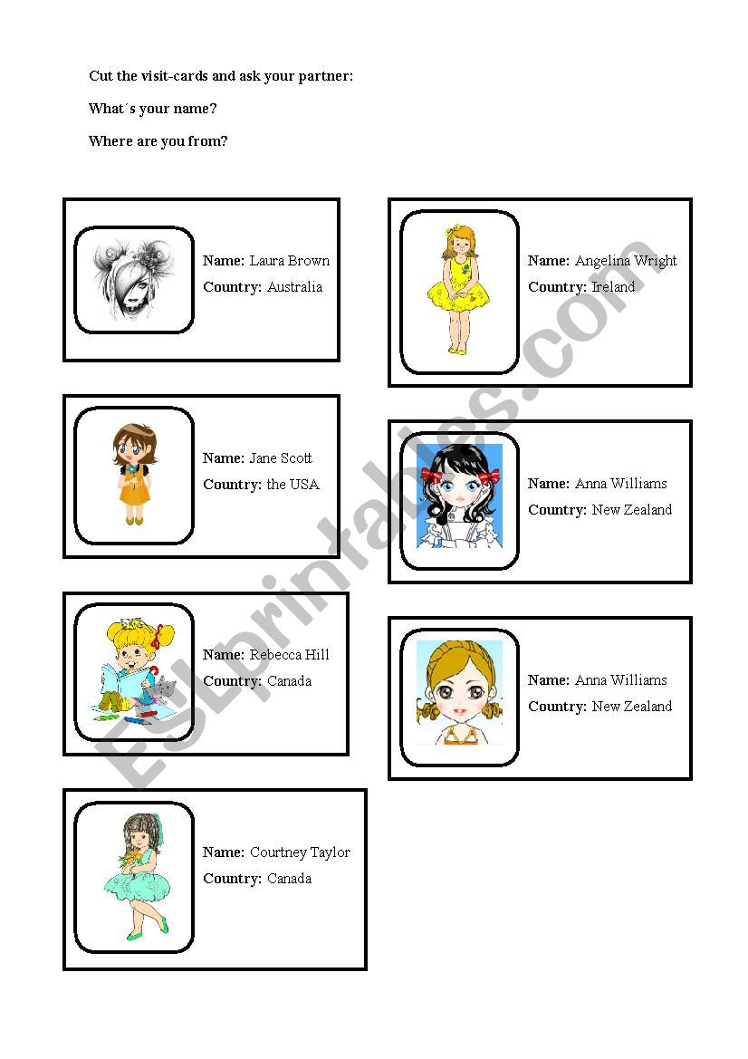 Visit-cards worksheet