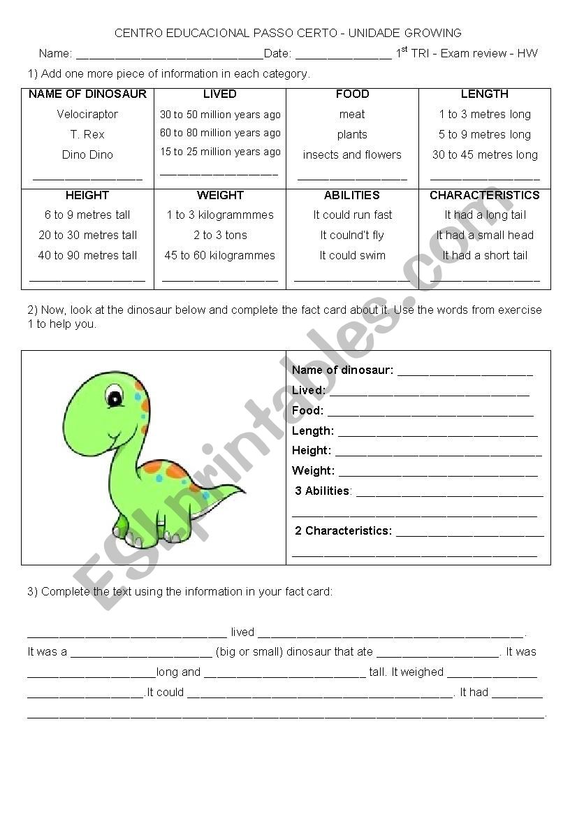 Description of a dinosaur - Fact card 2