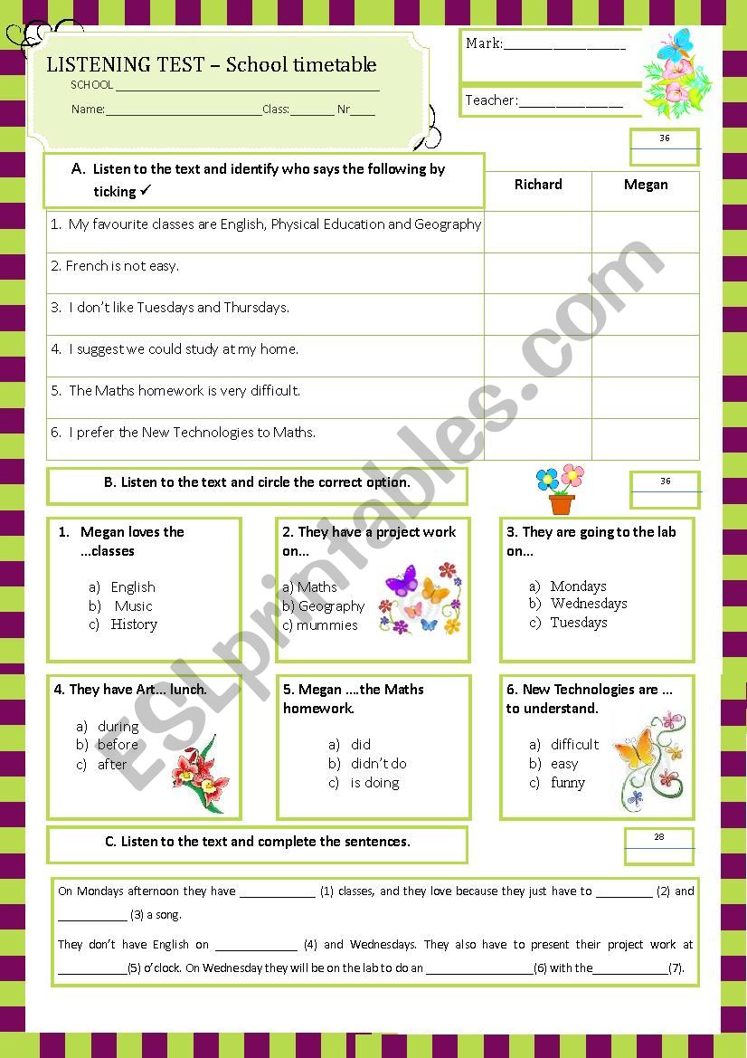 listening test - school timetable (26.05.13)