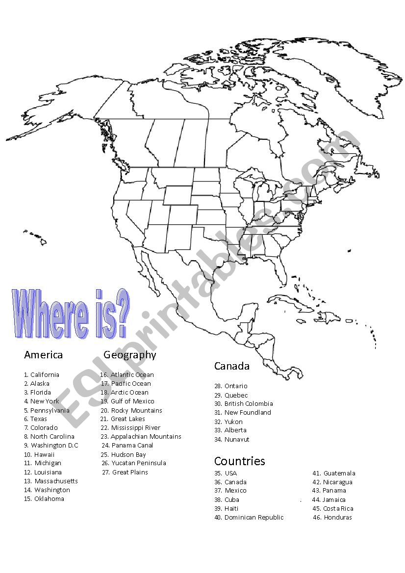 North America Review Map worksheet