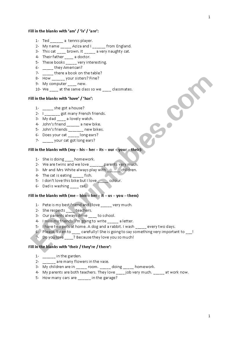 simple present , present continuous, object pronouns, possessive adjectives, conjugation