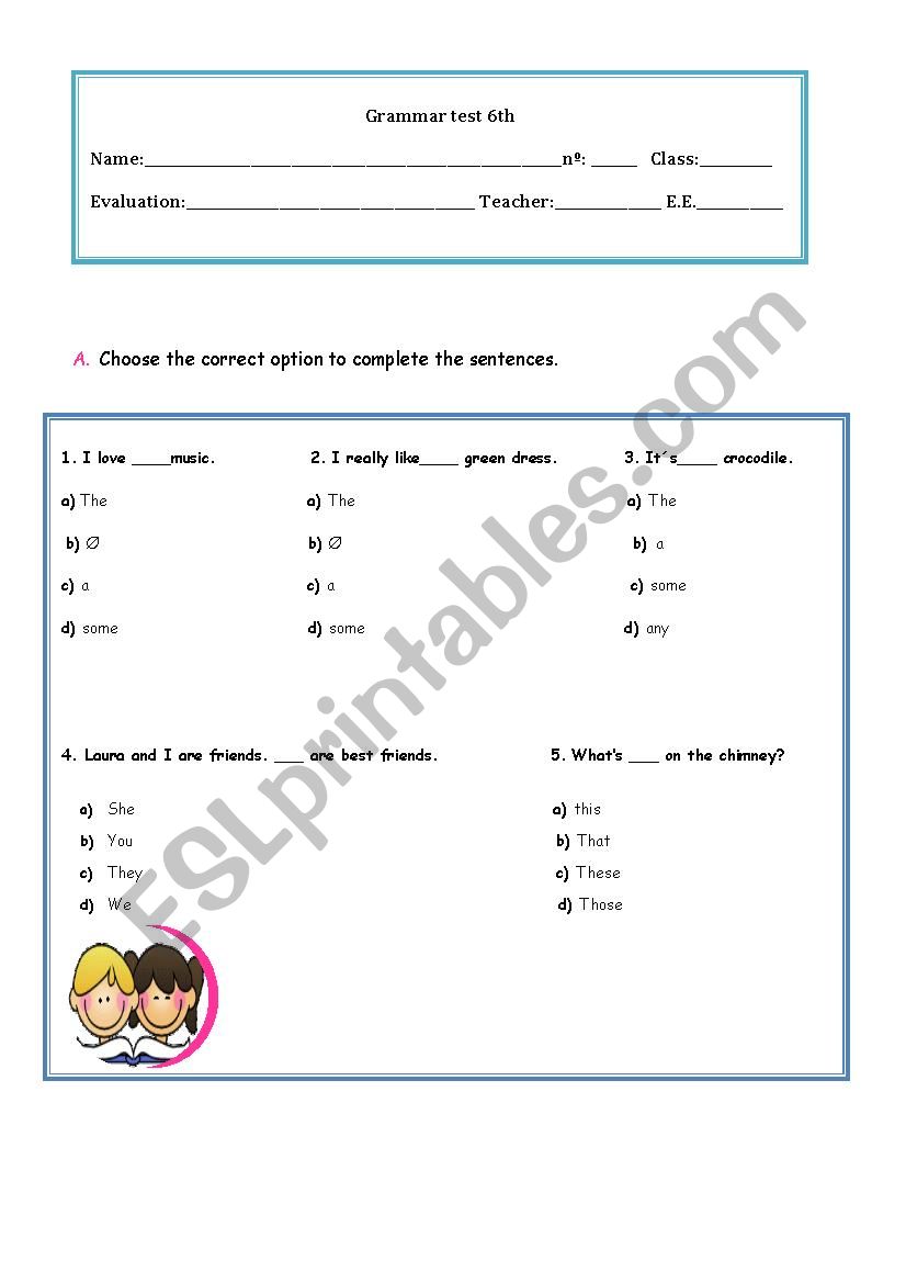  global grammar test 6th worksheet