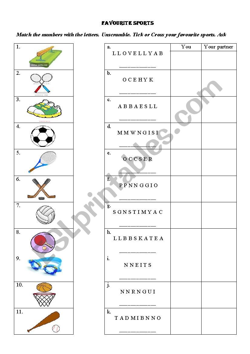 Your Favourite Sports worksheet