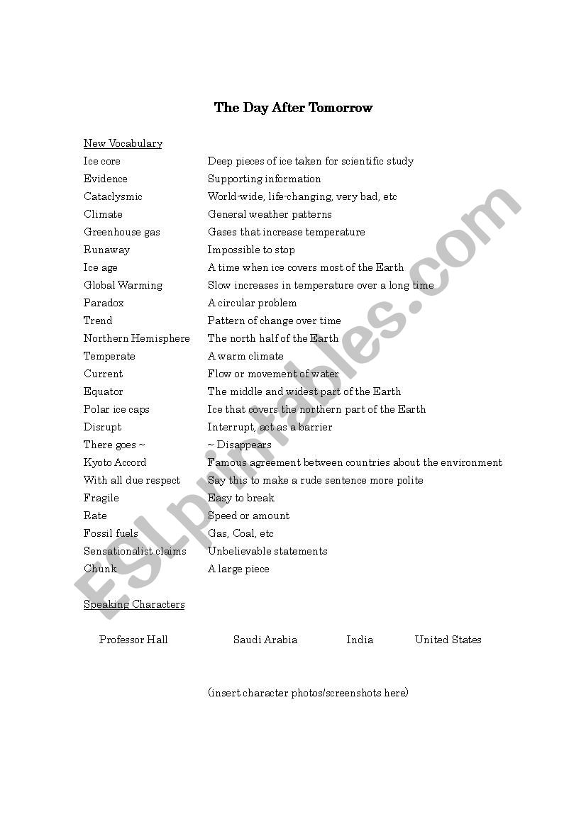 The Day After Tomorrow - Movie Class Worksheet