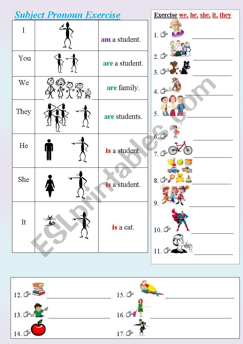 Subject pronoun through pictures