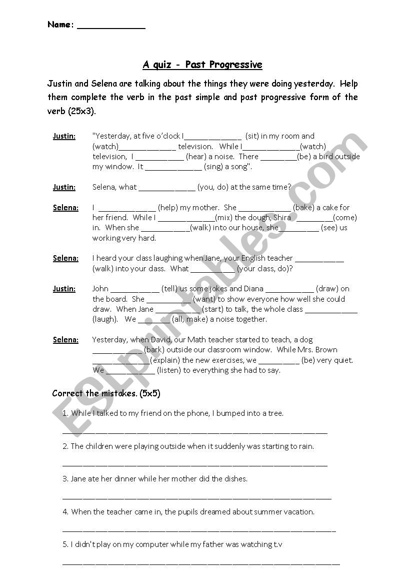 A Quiz - past progressive worksheet