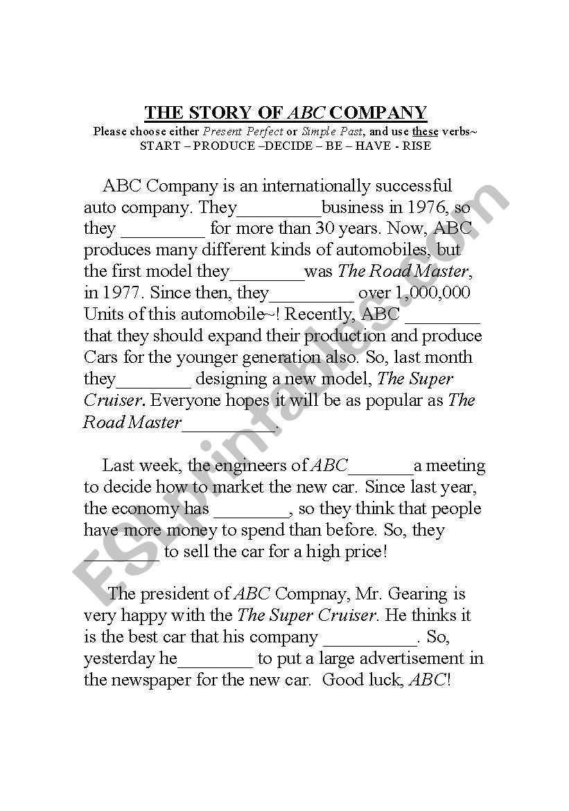 The story of ABC Company! worksheet