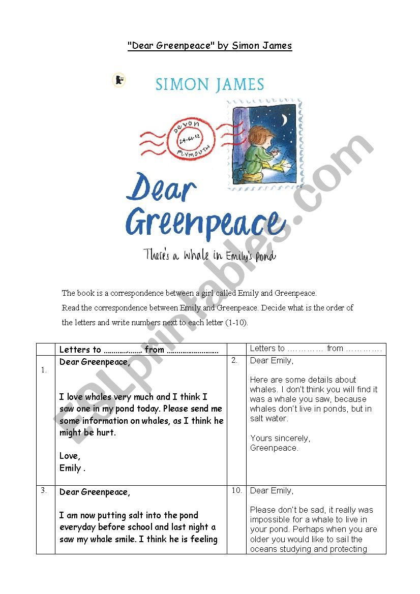 Dear Greenpeace worksheet