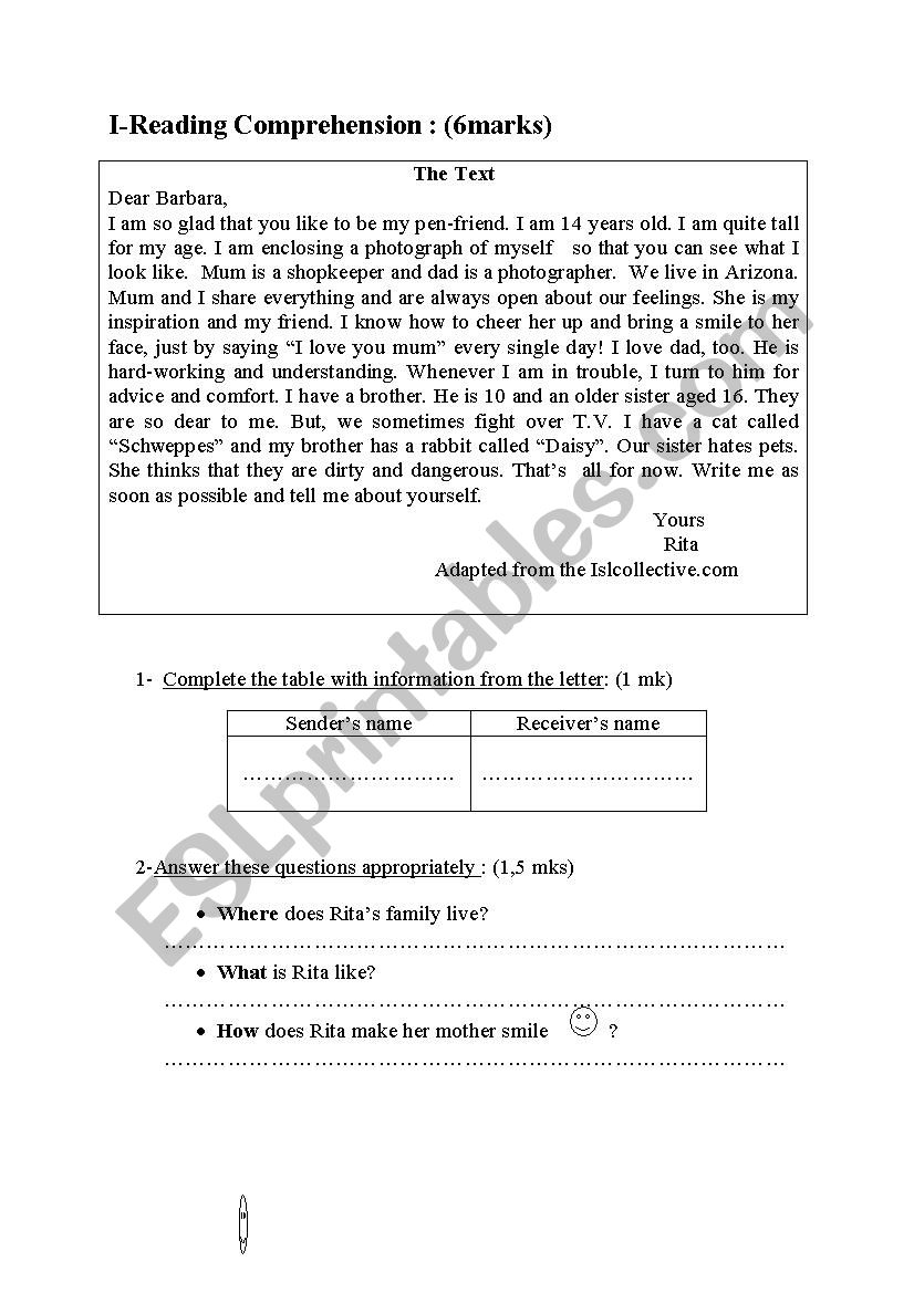 End of term test n3 for 8th form Tunisian pupils