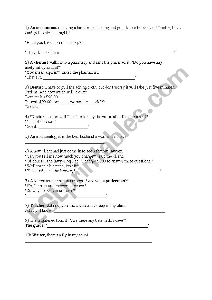 Jobs - Warmer - Jokes worksheet