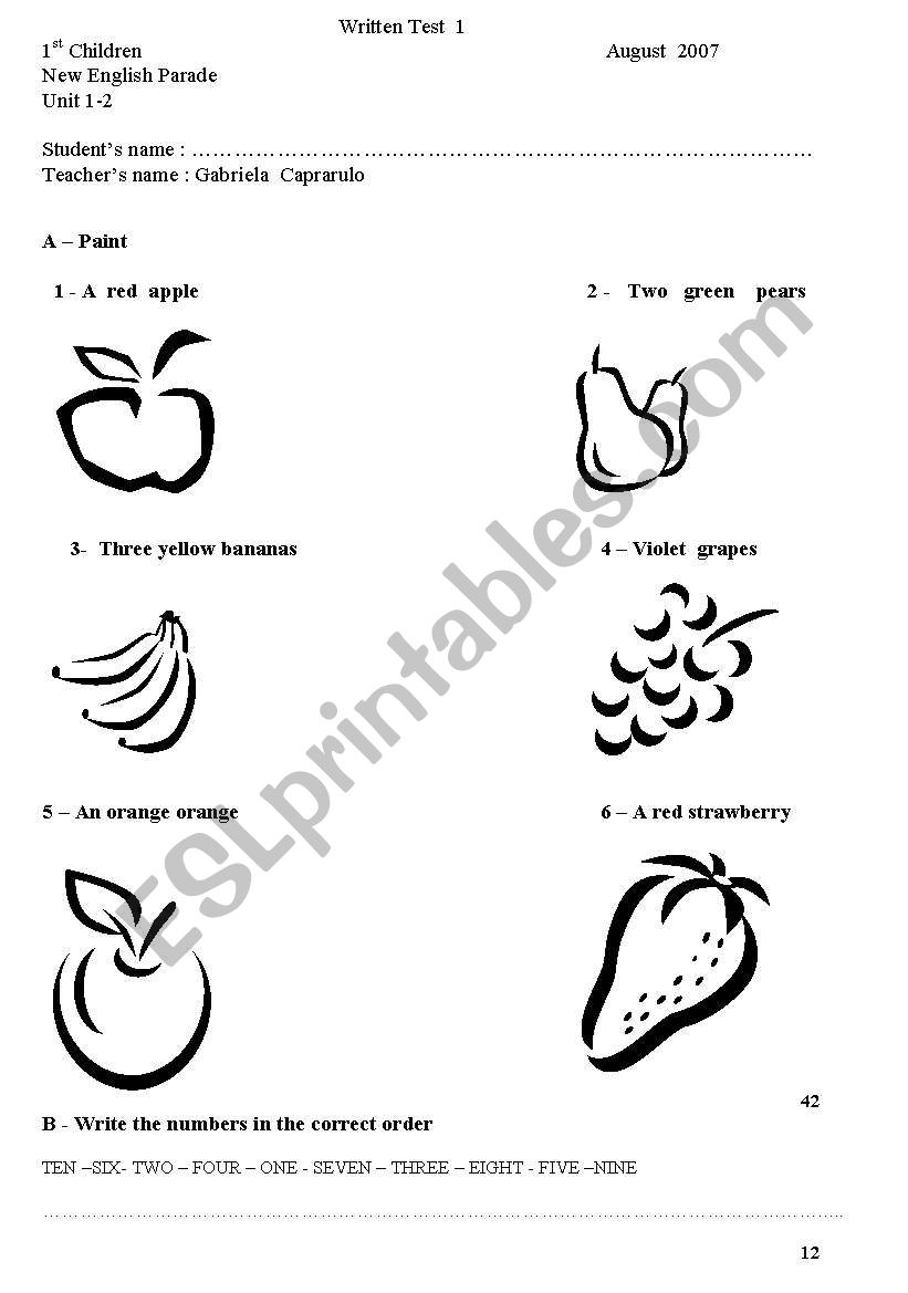 Test  1st Children  worksheet