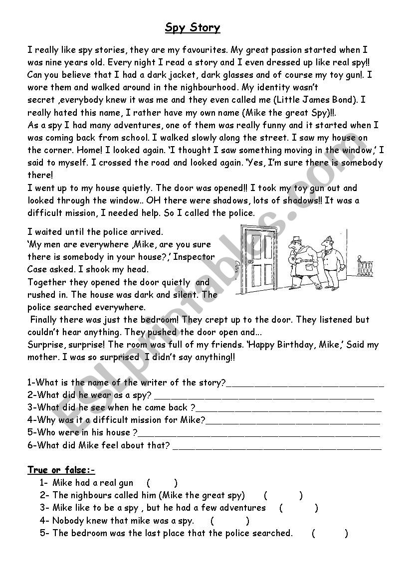 A Spy Story worksheet