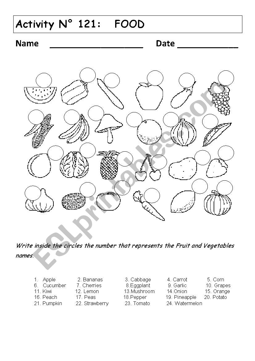 FOOD worksheet