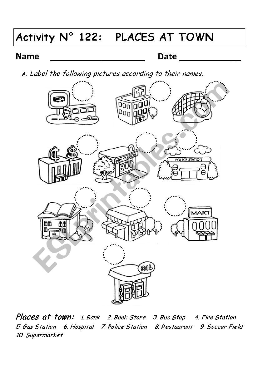 PLACES AT TOWN worksheet